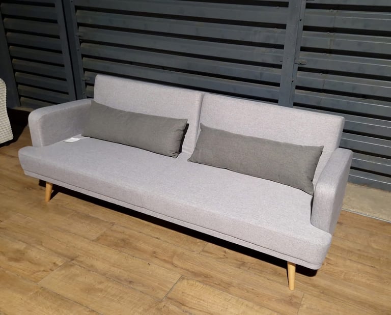 Barely Used Fabric 3 Seater Clic Clac Sofa Bed - Light Grey.