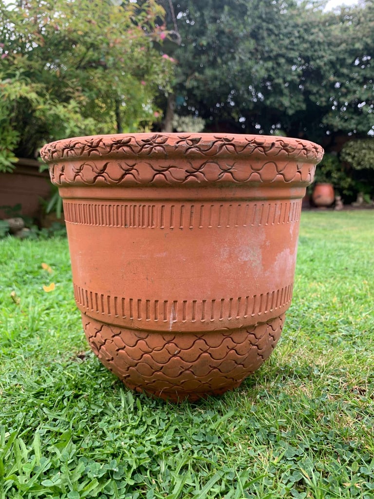 image for Charming patterned terracotta plant pot hand thrown 