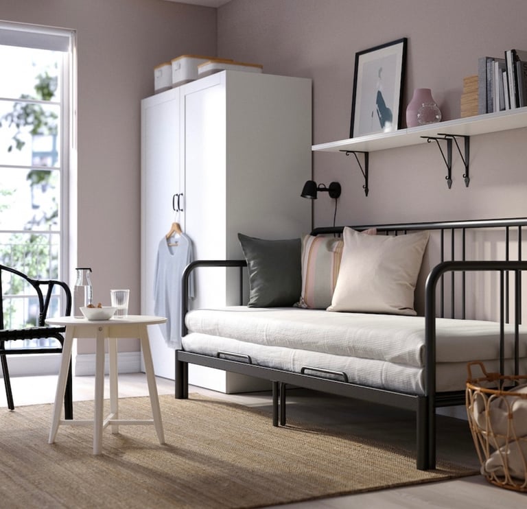 IKEA FYRESDAL Daybed w/ 2 Firm Mattresses – Converts to Double Bed, Space-Saving & Stylish