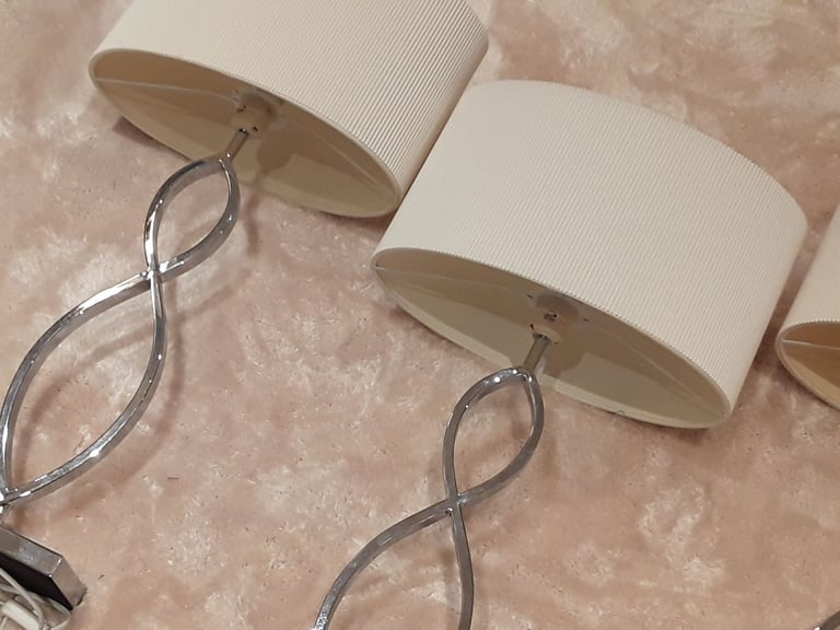 Dar lighting, polished chrome table lamps with shades x 2