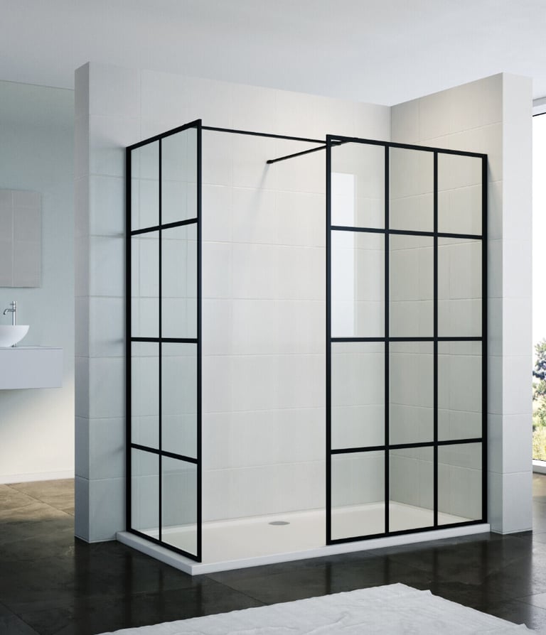 image for New Black Grid Walk In Shower Enclosure 760 x 760mm RRP £335 Our Price £210