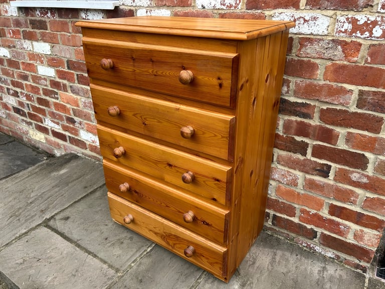 Solid Pine Chest of Drawers - Good Condition 