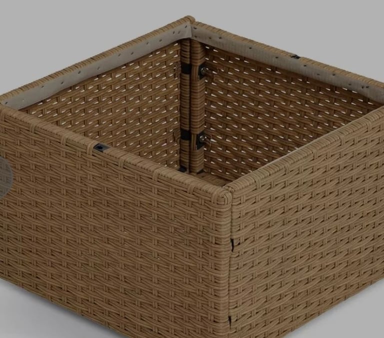 A (like new ) natural colour rattan effect garden corner sofa with storage 