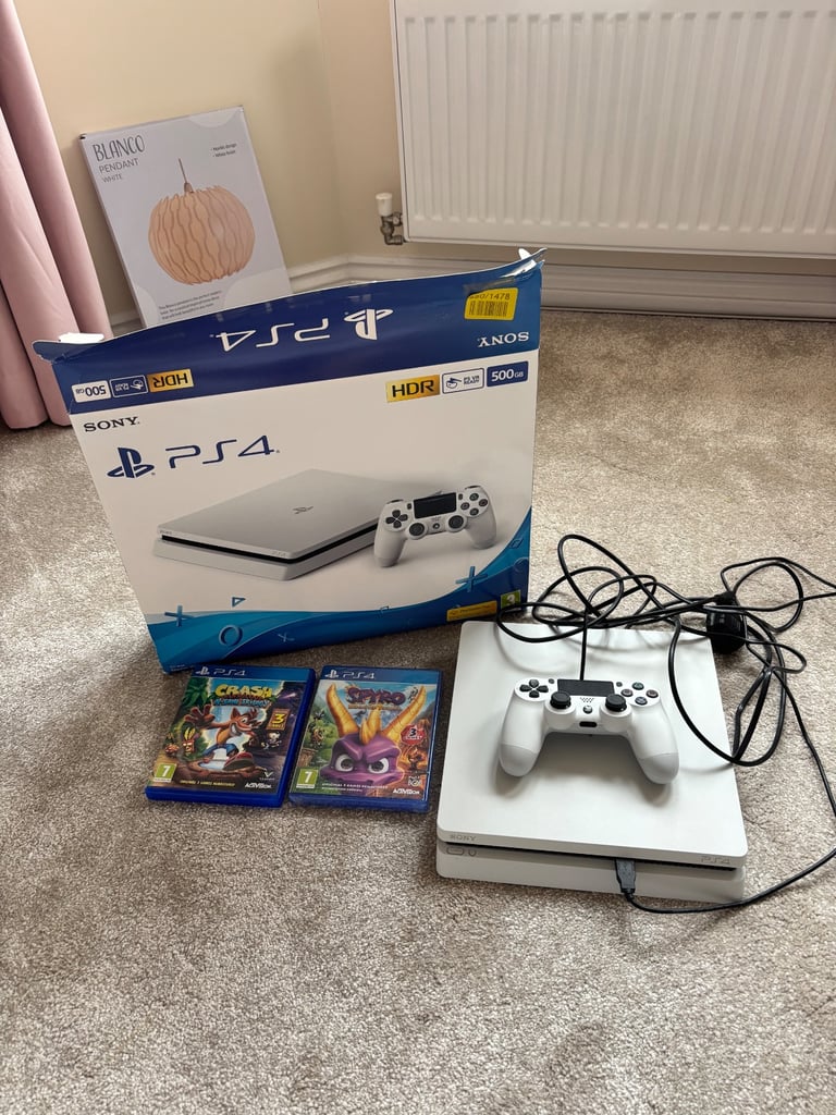Playstation 4 Slim Console, 500GB White Comes with Crash and Spyro
