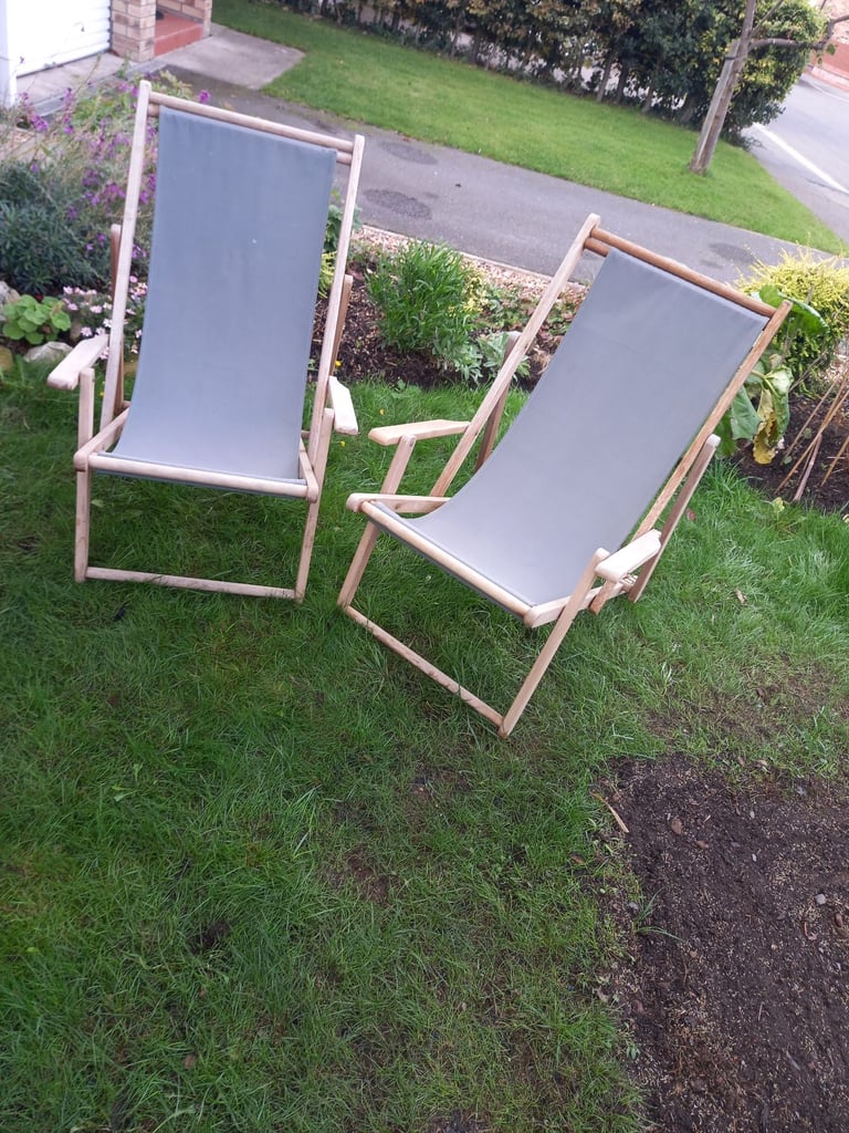 2 old style wooden garden deckchairs.collection only.