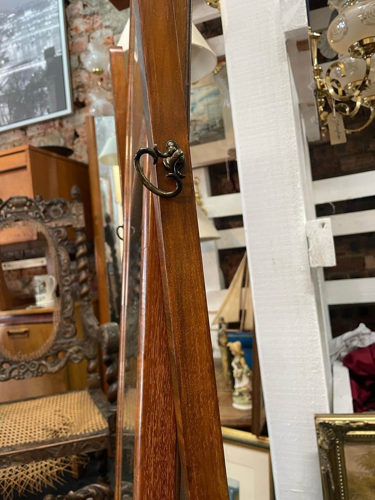 Antique walnut cheval mirror