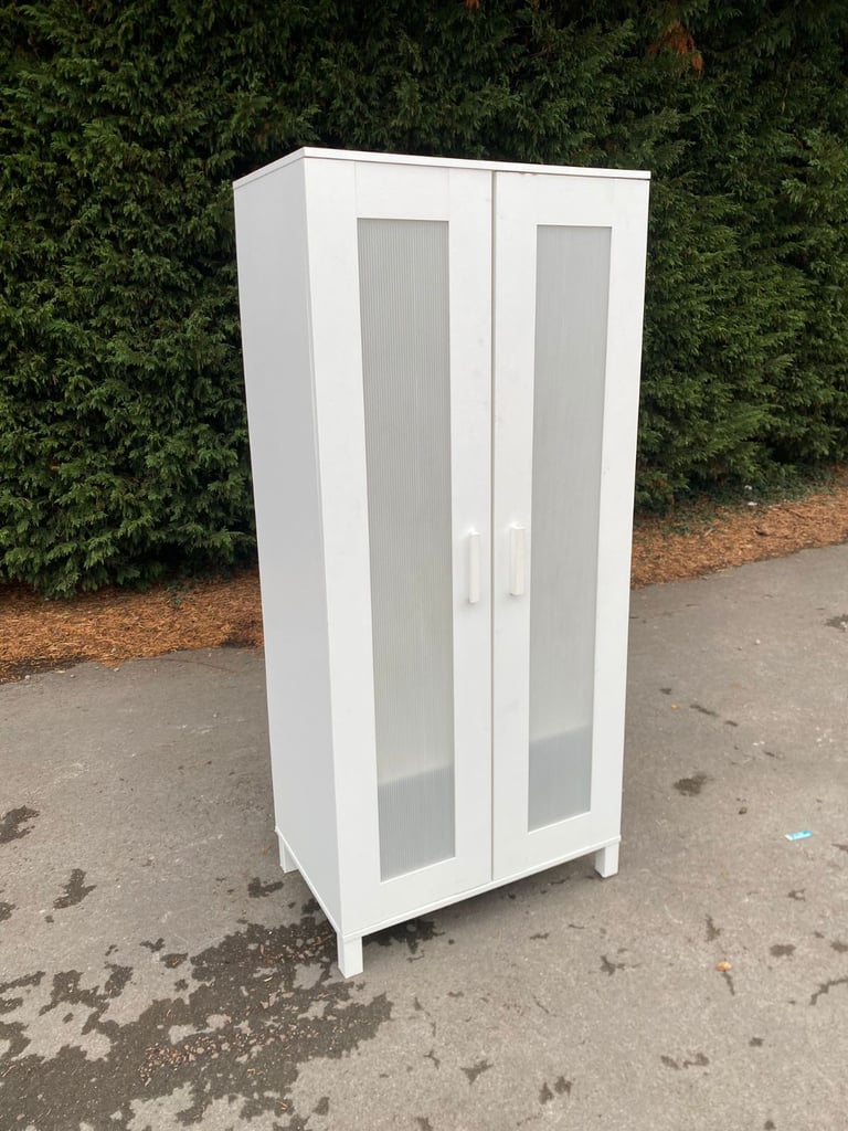 IKEA Stylish White Storage Cabinet / Wardrobe with Frosted Glass Panels