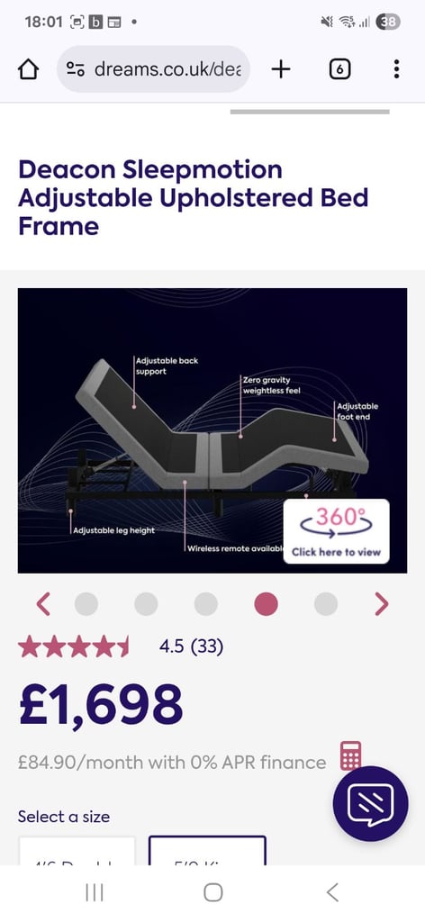 Dreams king size sleep motion bed 