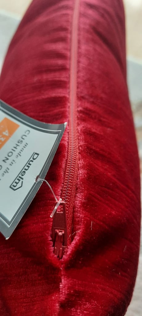 4 New Red Cushions from Dunelm Mill, 43x43cm, 17x17", Velour, Slight Shimmer, RRP £8+£5 each