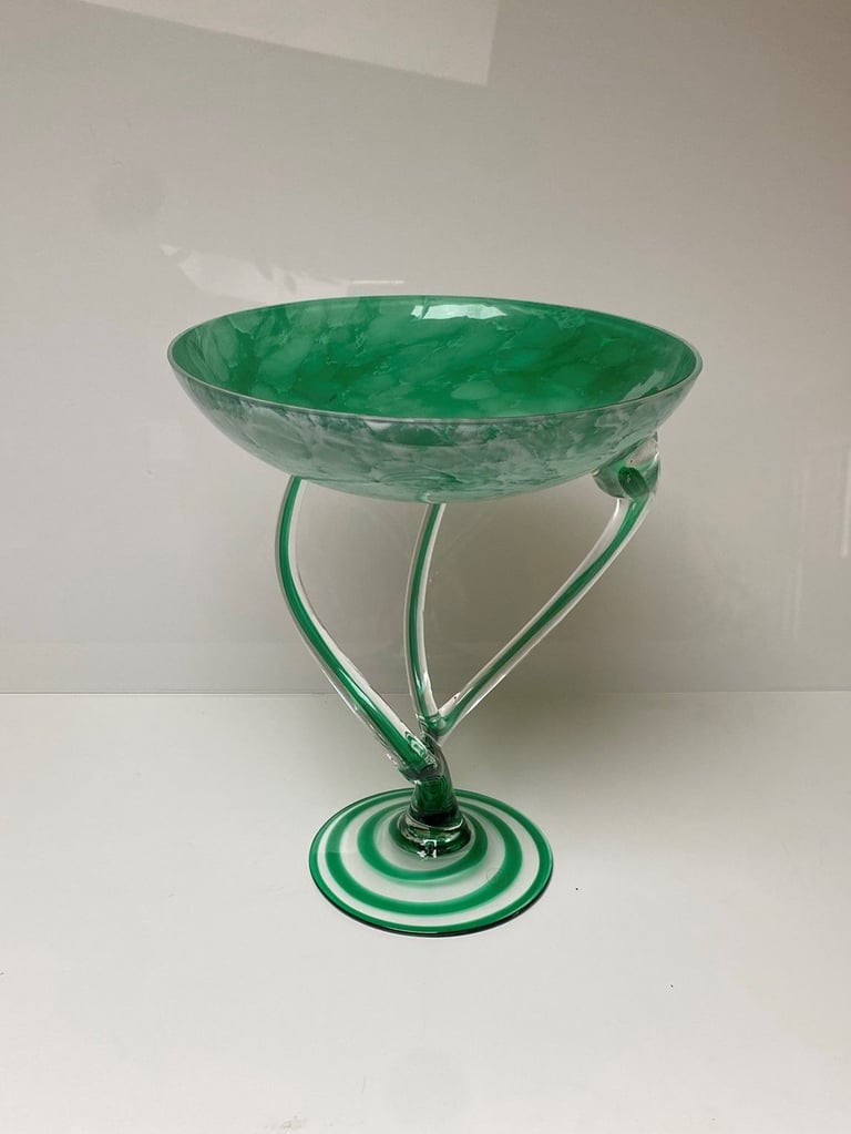 A Very Beautiful Art Glass Jellyfish Pedestal Bowl, Krosno, Poland.