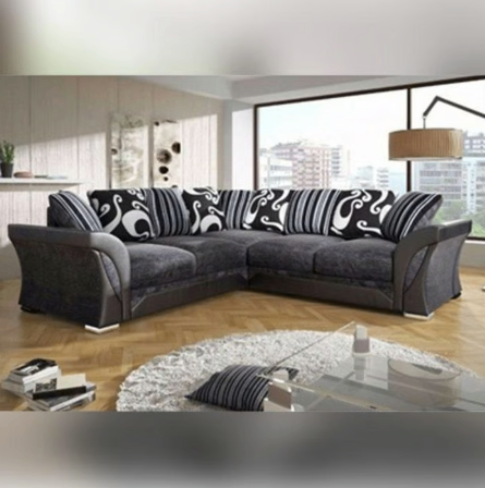 Shannon High Quality Chenille Fabric Corner Sofa - Black with Grey