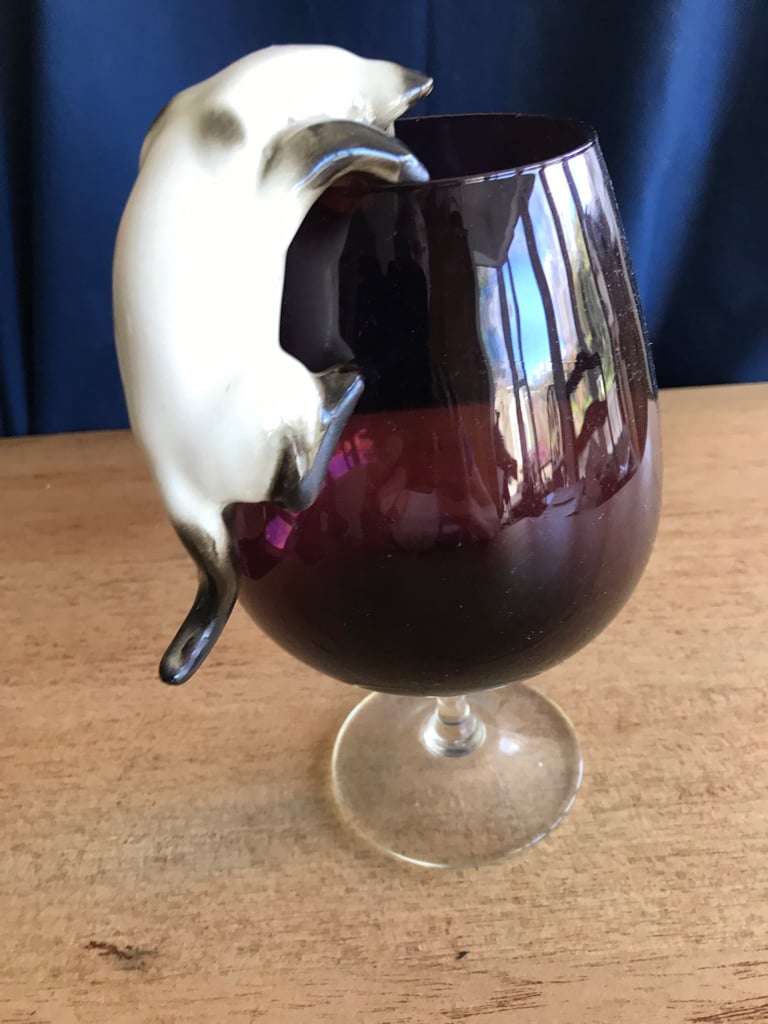 image for Vintage Brandy Glass with Siamese Cat Ornament 