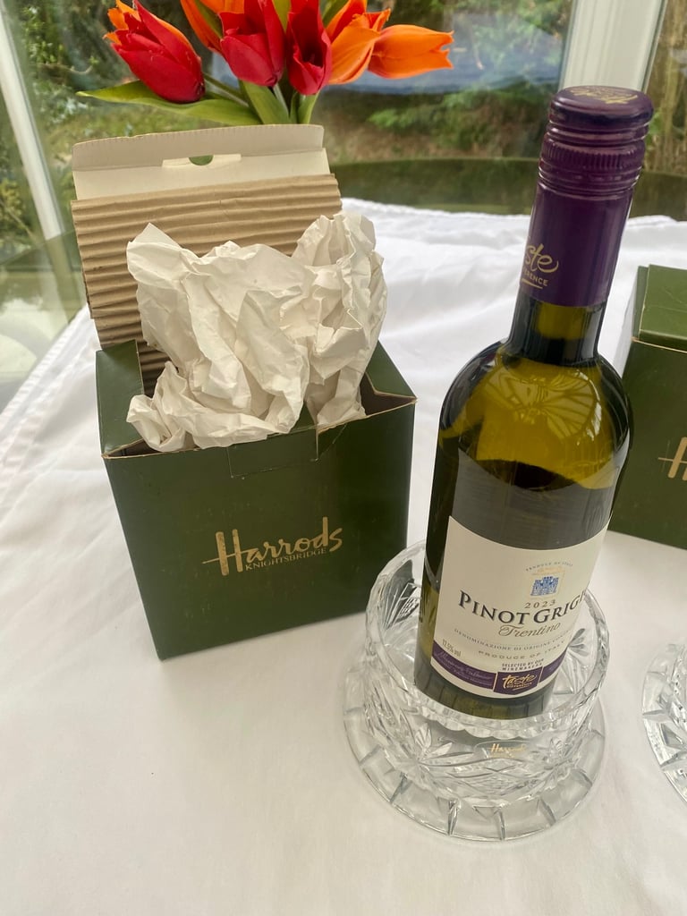 Harrods Crystal Bottle Coaster x 2. Immaculate condition no chips or cracks, original packaging. 