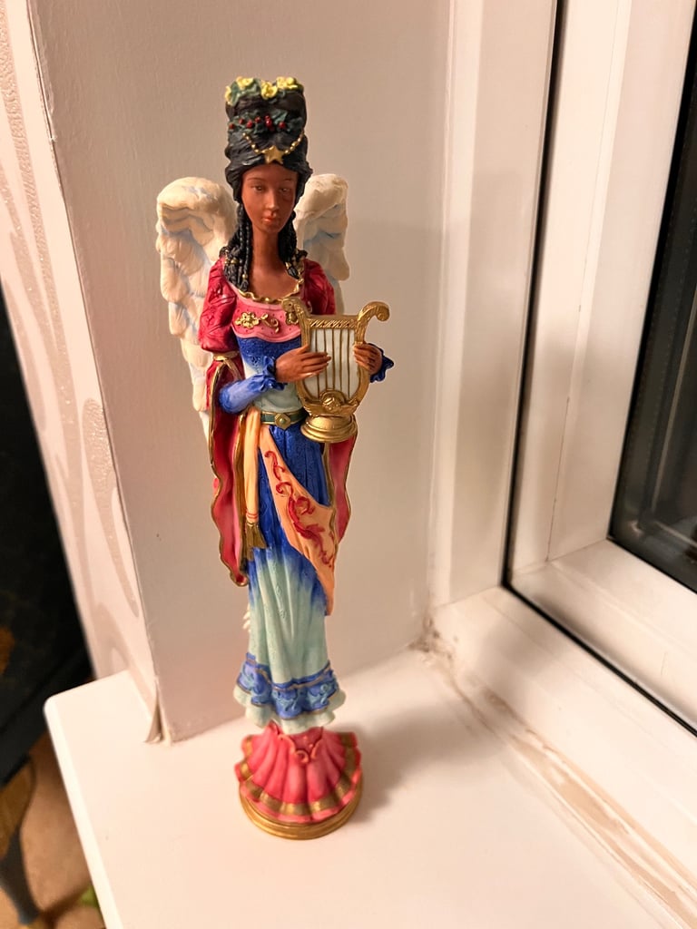 image for Christmas angel playing the harp figurine 