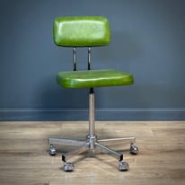 Attractive Vintage Green Vinyl Chrome Swivel Office Chair