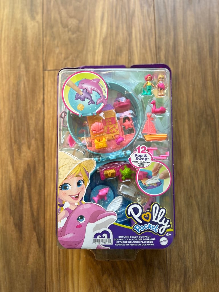 ​Polly Pocket Dolphin Beach Compact Beach-Adventure Theme 12 Piece Set
