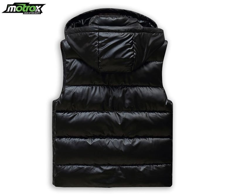 Black Sleeveless Puffer Vest with Hood