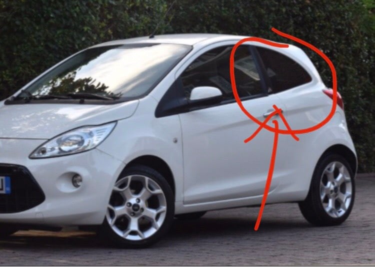 Ford. Ka. Rear. Window glass. 1/4. Quarter. 