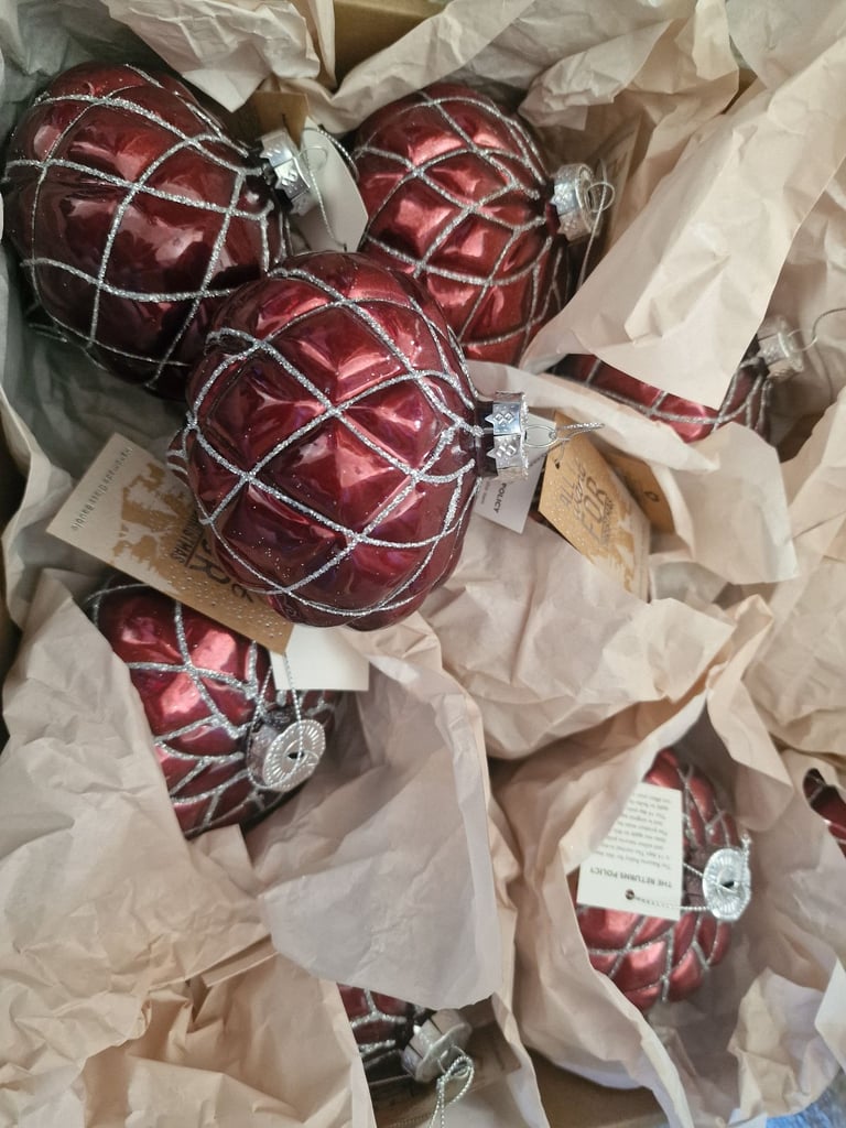 image for 11 brand New Large Glass beautiful luxury burgundy christmas baubles 