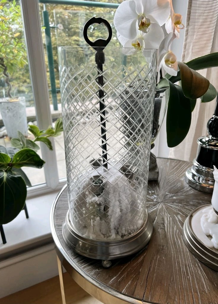 Candle Lantern - 3 Pillar Silver Base With Holder And Pattern Glass