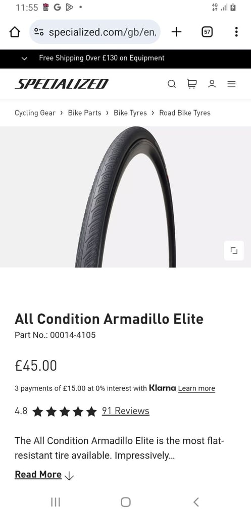 700 x 25 mm road bike tyre Specialized Armadillo Elite All condition. 700c tyre