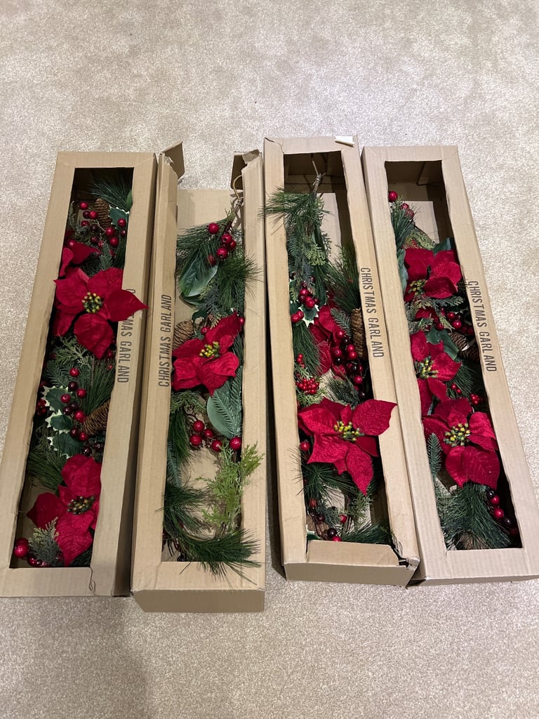 image for 4 x poinsettia Christmas Garland 150cm each 