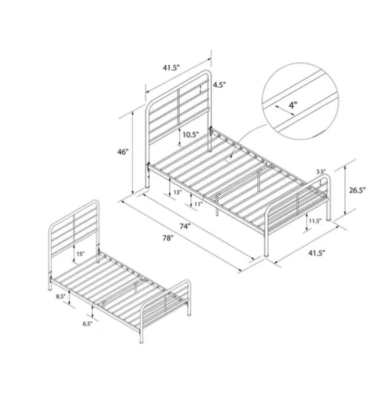 Dorel Furnishing - Millie White Metal Bed Frame (Single)