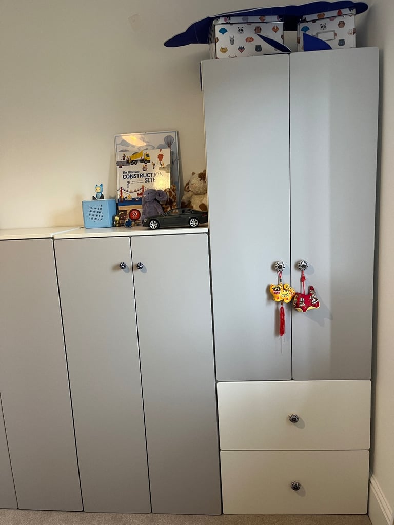 A Set of IKEA SMÅSTAD Wardrobe in Grey/White