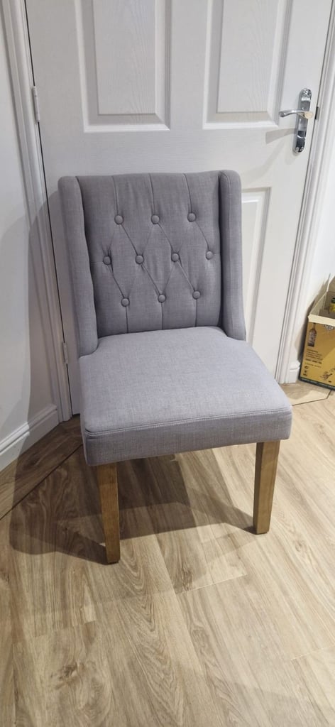 3 linen button back dining chairs 