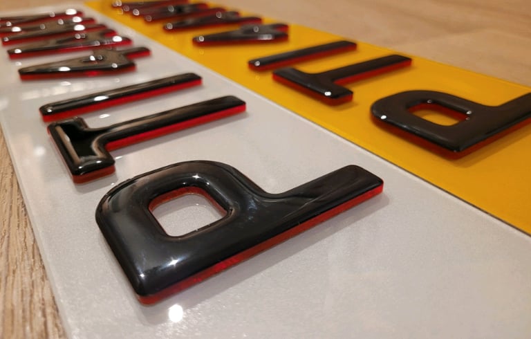 3mm Neon Red 4D Black Gel Car Number Plates  