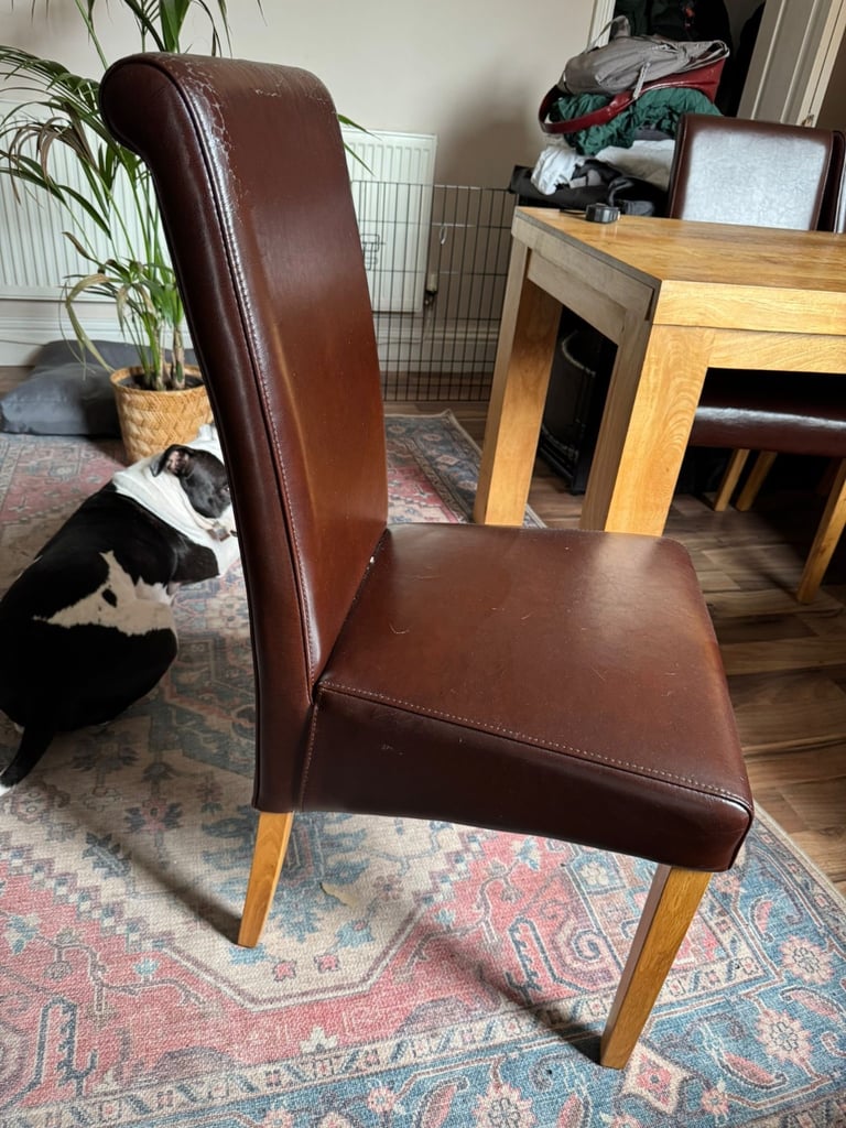 image for 4x brown leather dining chairs - collection needed ASAP