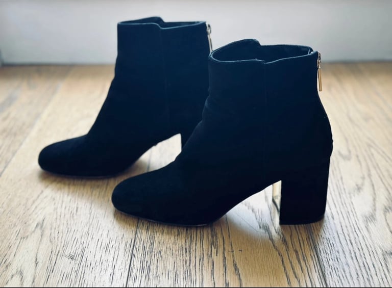 image for Black Suede Heeled Ankle Boots 