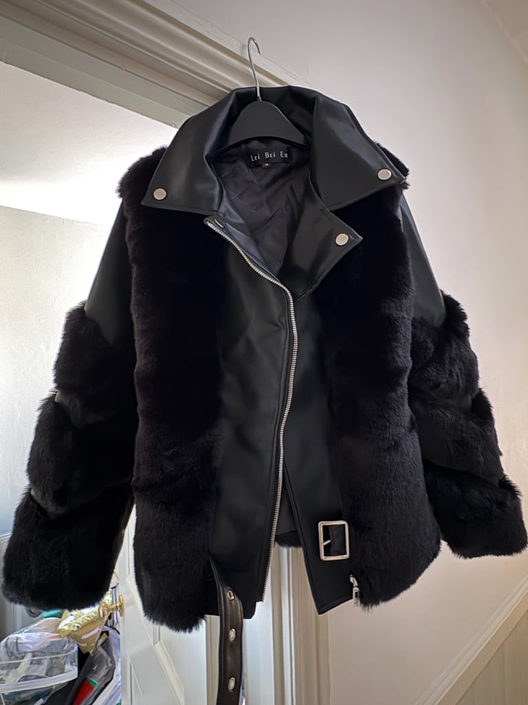 image for Brand new women’s biker style jacket with premium faux fur 