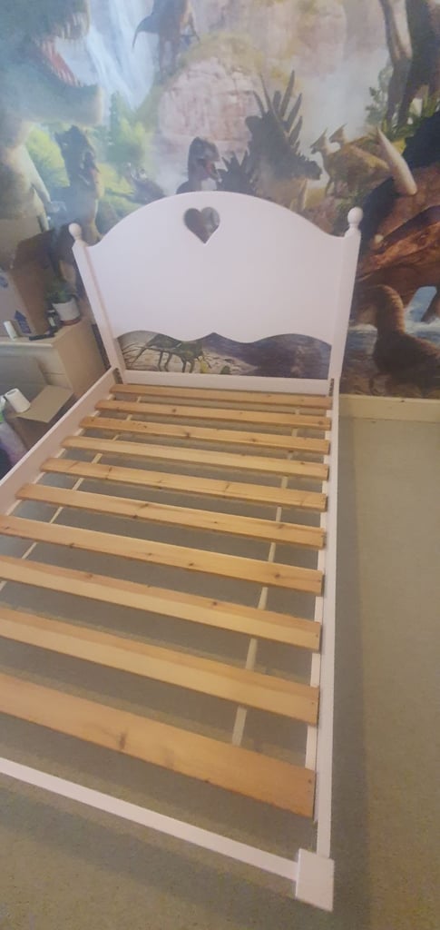 Wooden king size bed base in cream pink