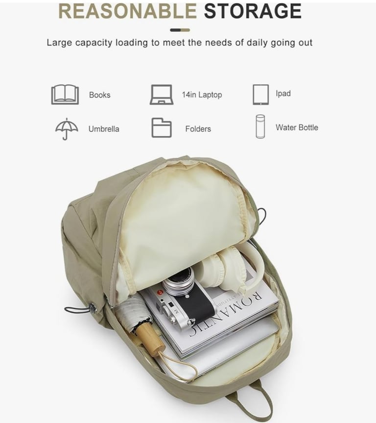 BOXSAM School Backpack Womens, Lightweight Travel Rucksack 14 Inch Laptop Backpack, Casual Daypack 