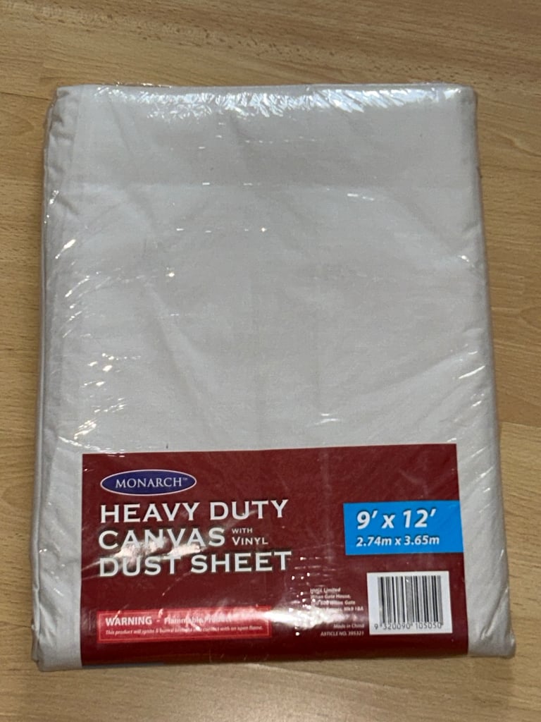 Brand New Sealed Heavy Duty Canvas w Vinyl Dust Sheets 9x12 ft