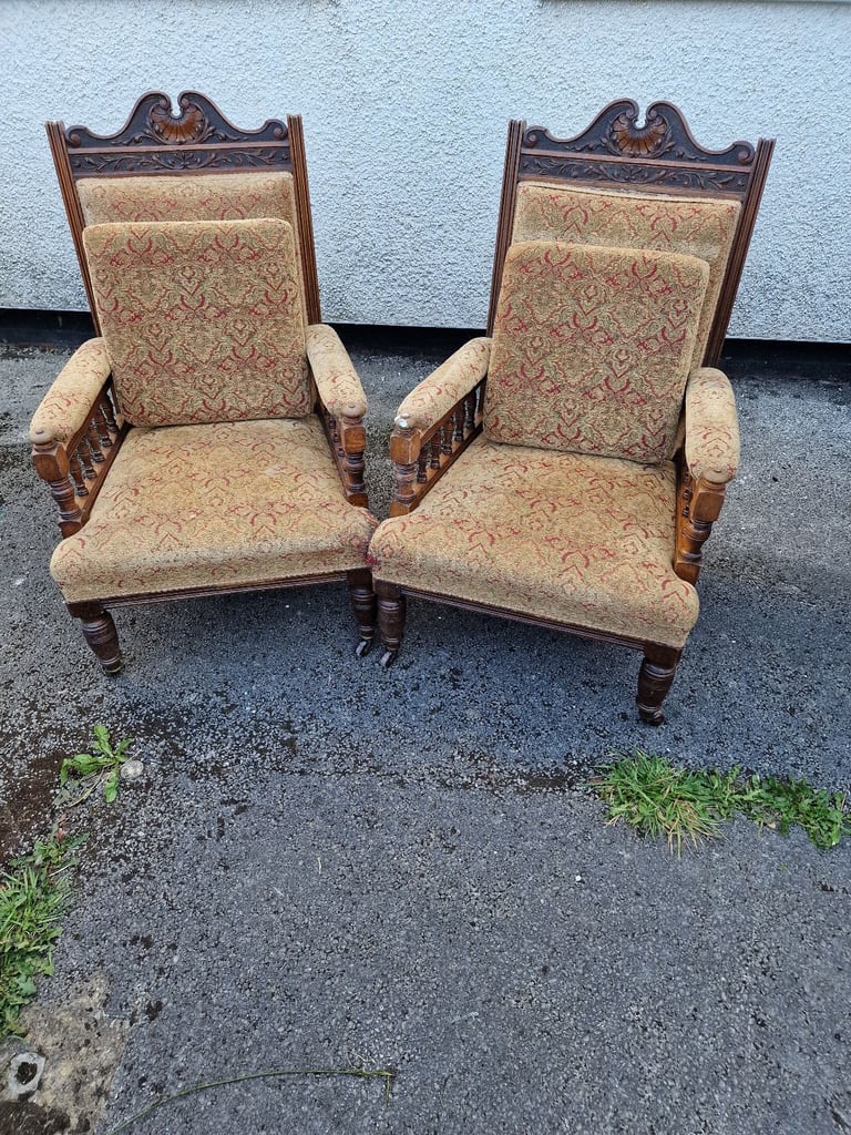 image for Vintage Victorian gothic  inlaid chairs set of 2