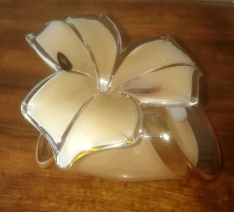 image for Vintage Hand Made Glass Flower In Holder 2 Part Glass Ornament Murano Style
