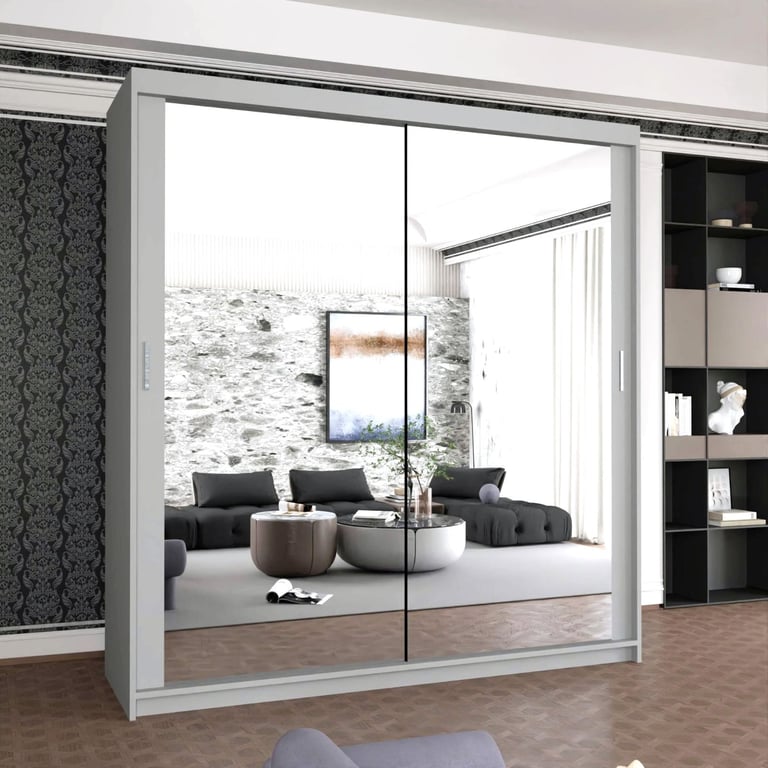 Brand New 2 or 3 Doors Sliding Wardrobe with Mirrors & Drawers in Black Grey White Oak