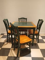 Beautiful square green tiled dining table and 4 chairs 
