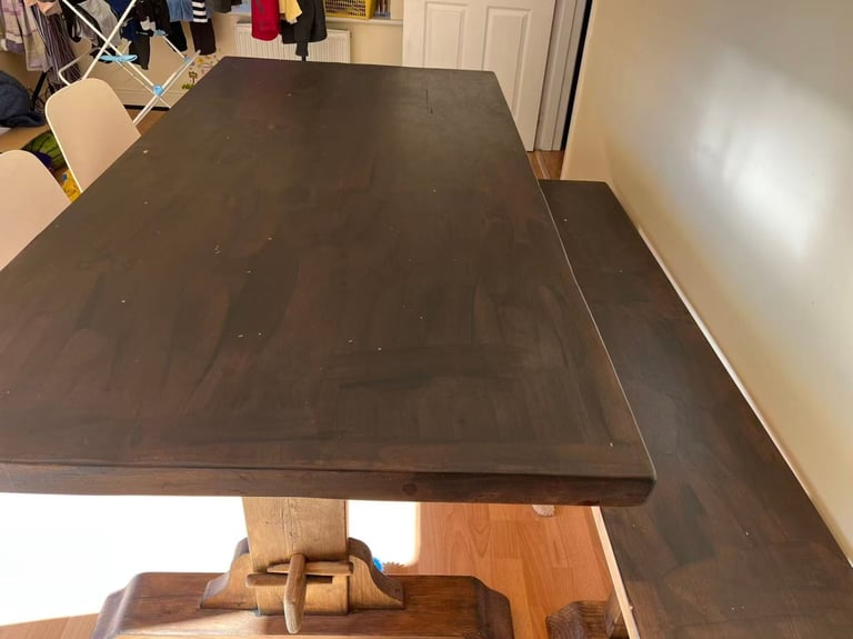 Vintage Solid Wood Dining Table with bench - Good Condition