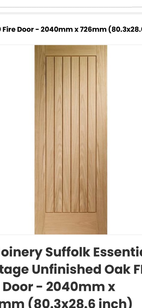 Cottage Unfinished Oak FD30 Fire Door - 2040mm x 726mm