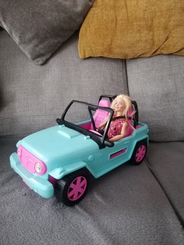 Barbie blue jeep hot sale