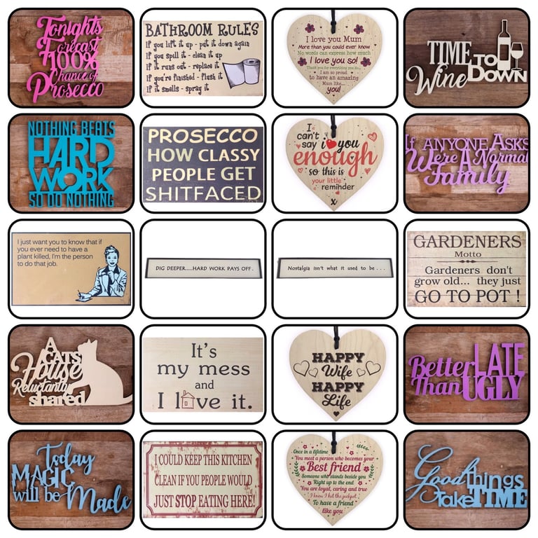 image for 250 x Wholesale Joblot of Funny Slogan Wooden, Tin & Plastic Signs RRP £1500