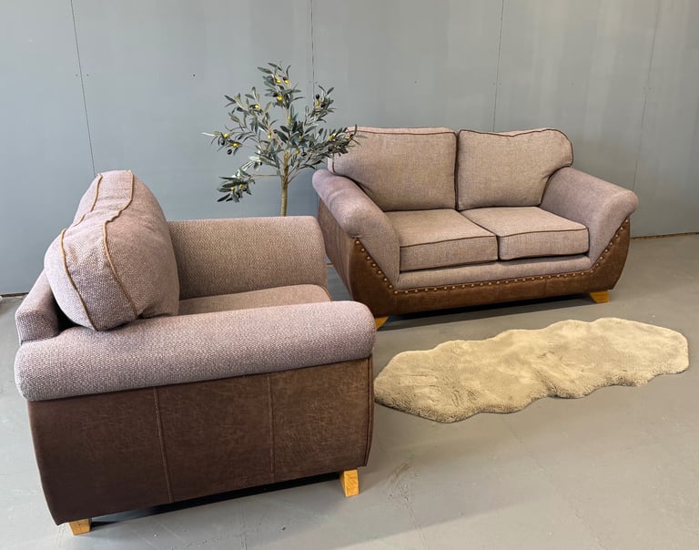 SCS Grey & Tan 2 Seater Sofa & Chair  £295 Free Local Delivery