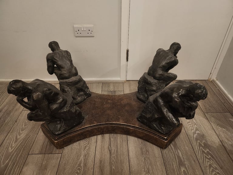 Vintage Gothic Sculpture Glass Top Coffee Table (Heavy Glass Rodin's Thinker Base) GOING IN 3 DAYS