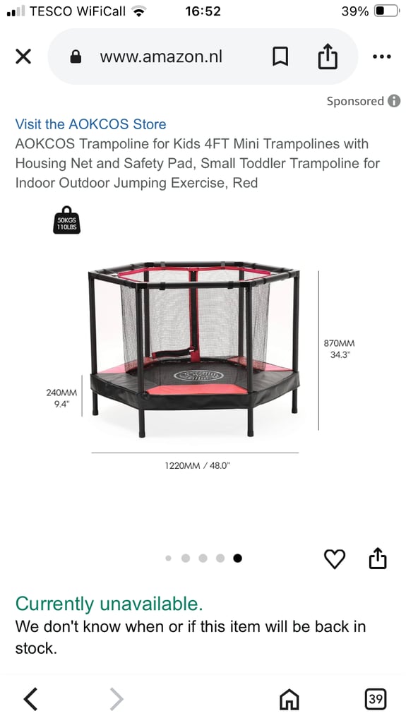 AOKCOS Trampoline for Kids 4FT Used
