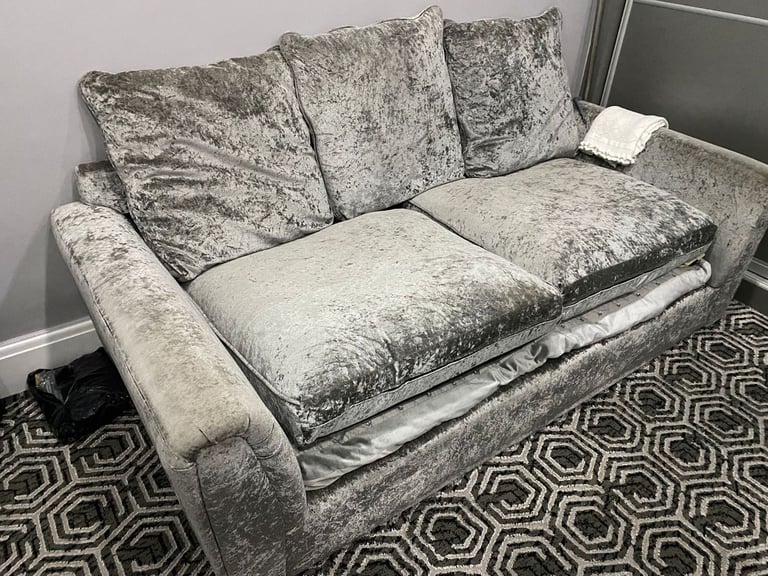 image for Sofa, grey crush velvet, 3 seater 