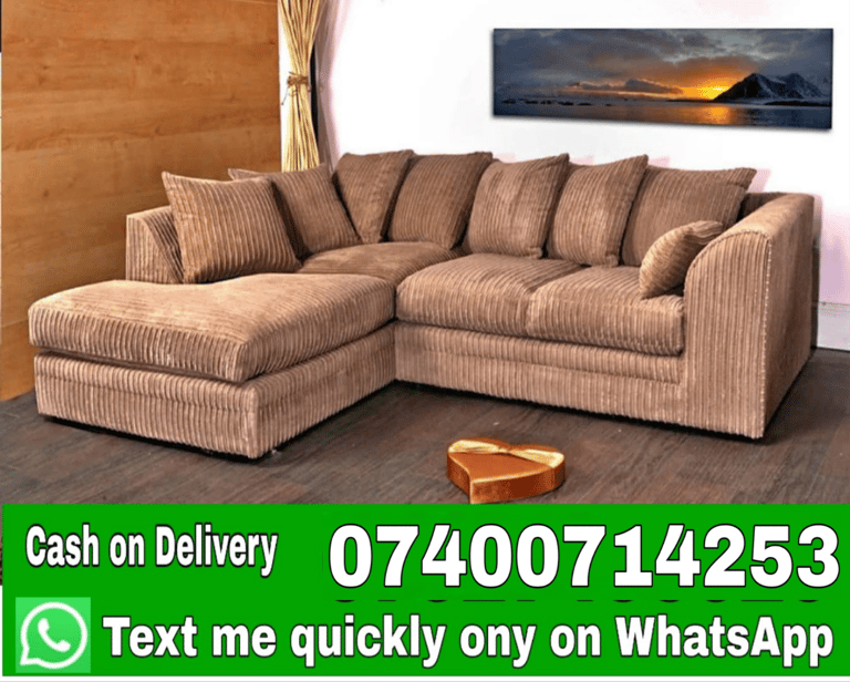 image for Luxury Jumbo Cord Sofas - Corner & 3 Seater 2 Seater Sofa Set