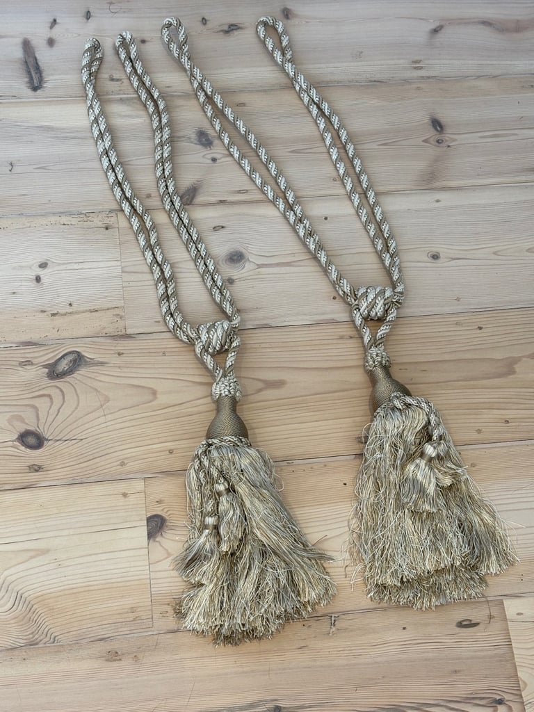 image for Vintage Double Rope Country House Tassel Curtain Tie Backs Gold Taupe Beige